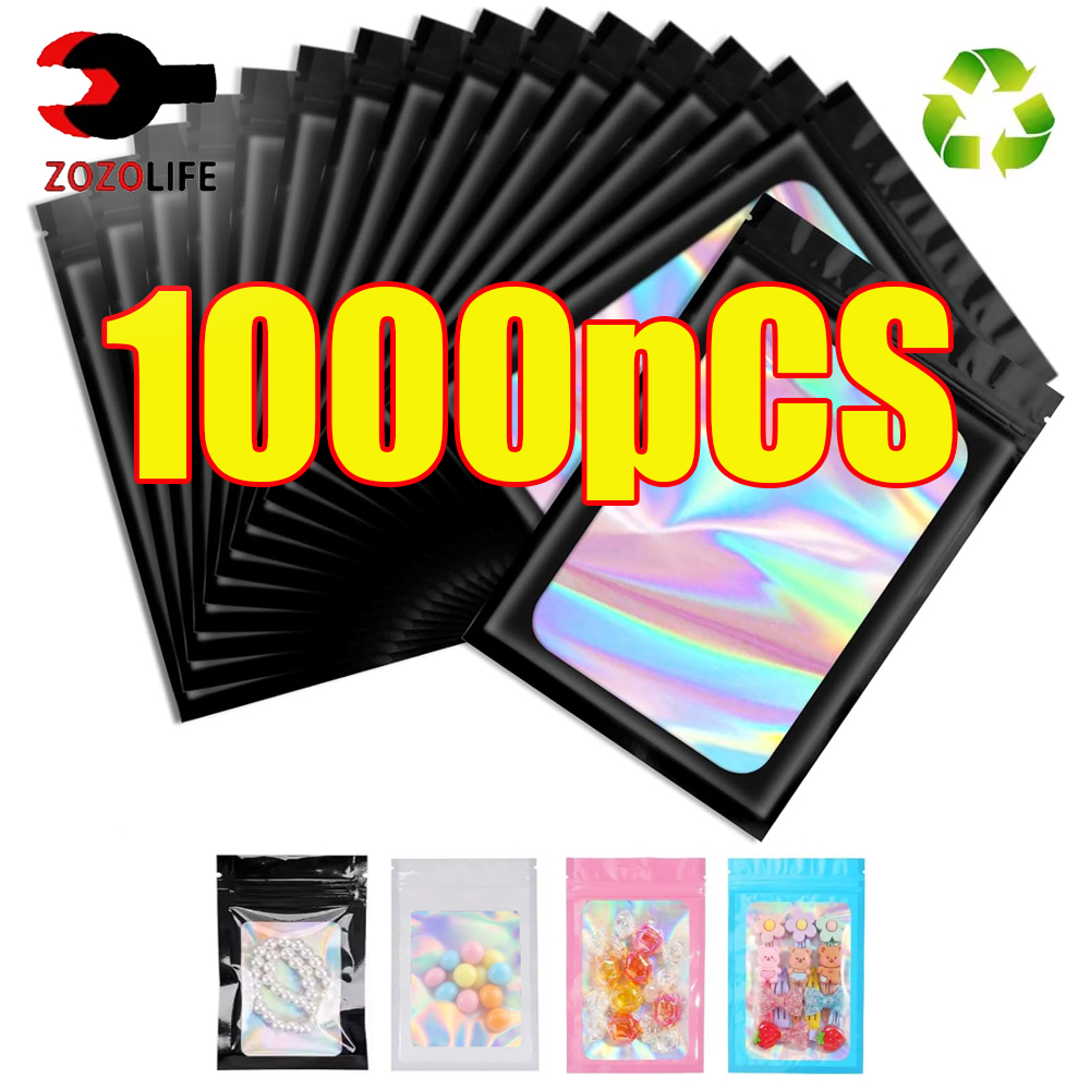 Food Z - 10-1000 Stuks Holografische Ziplock Zak Zwart
